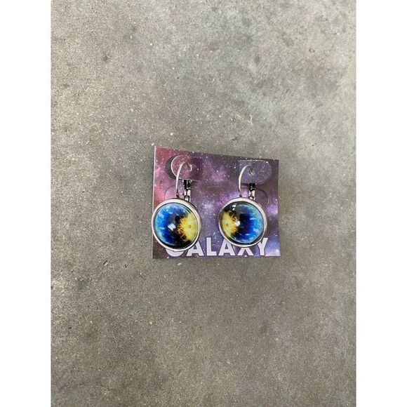 Galaxy Silver Tone Dangle Earrings Pierced Ears - Picture 1 of 9